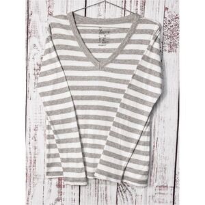 Gap The Bowery Super Soft Striped V Neck Top Gray White Long Sleeve Clean Size M